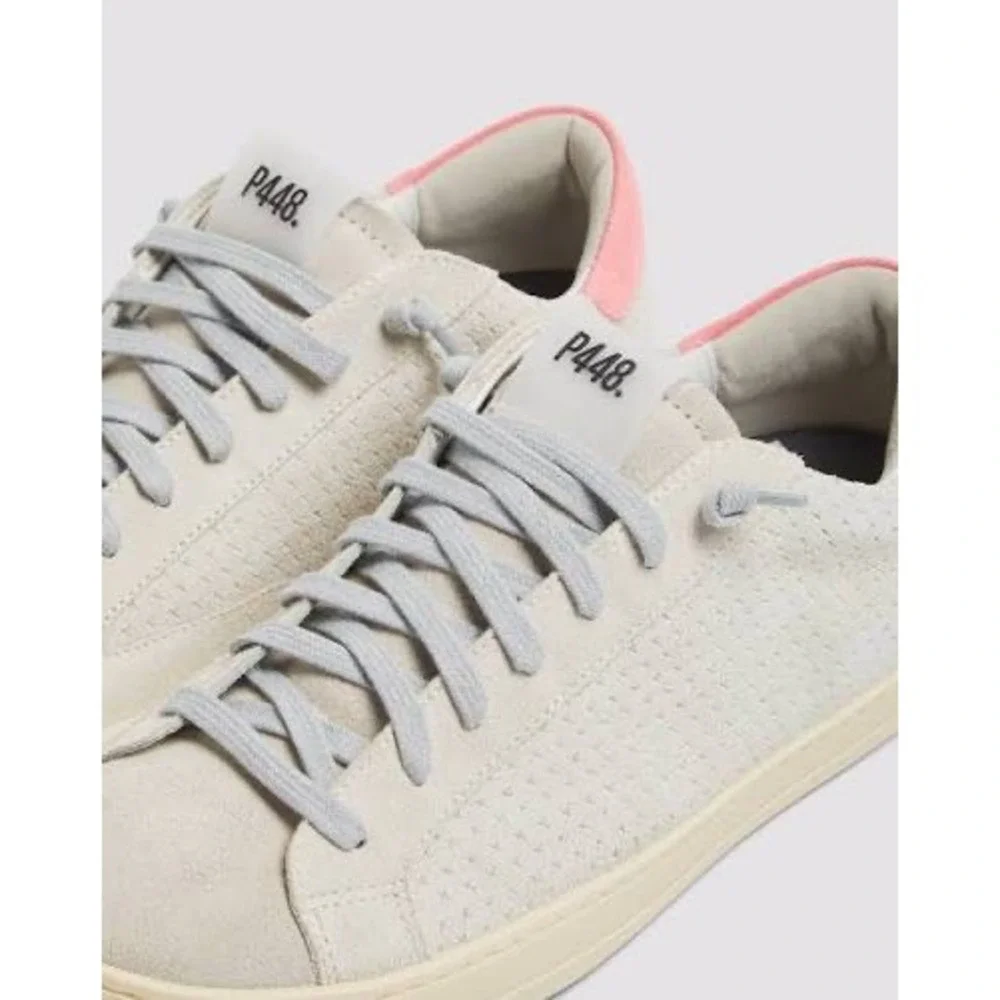 P448 John Low Top Sneakers Beige‎ Perforated Suede Neon Pink Heel 38 / 8
